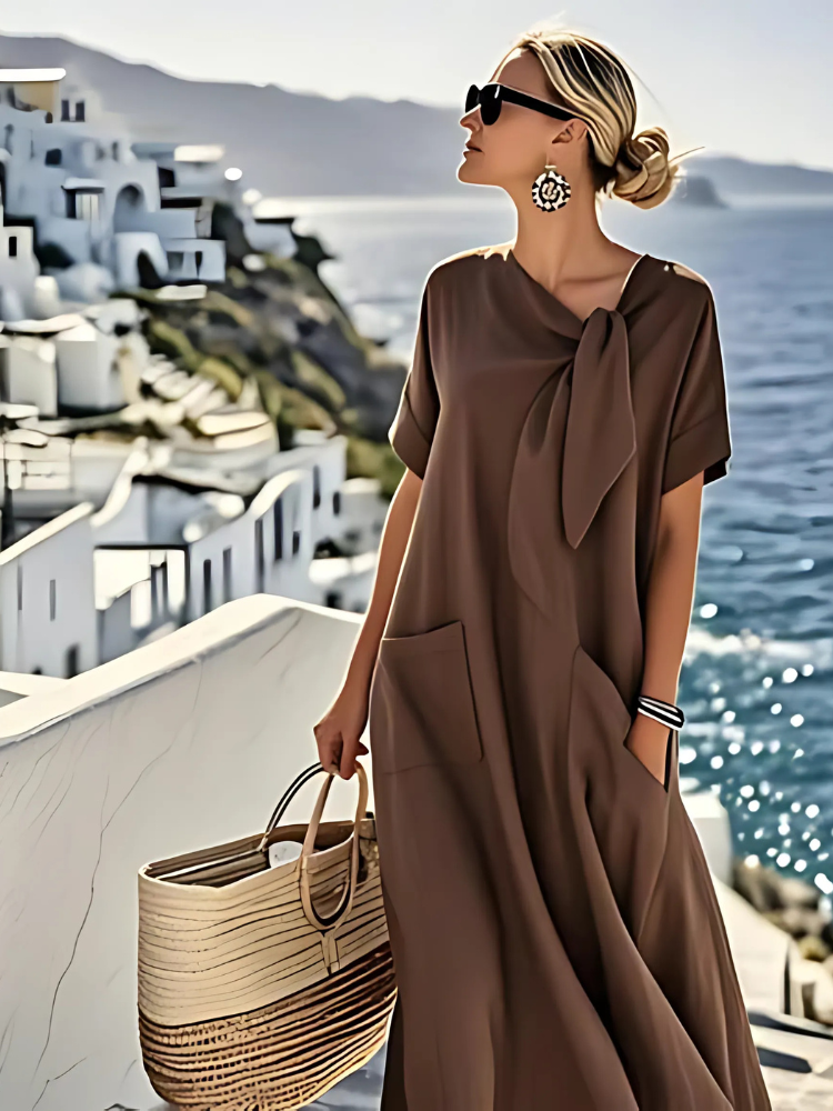 Benedita | Vestido Maxi Relaxado com Bolsos e Laço