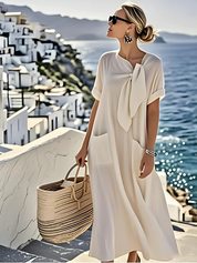 Benedita | Vestido Maxi Relaxado com Bolsos e Laço