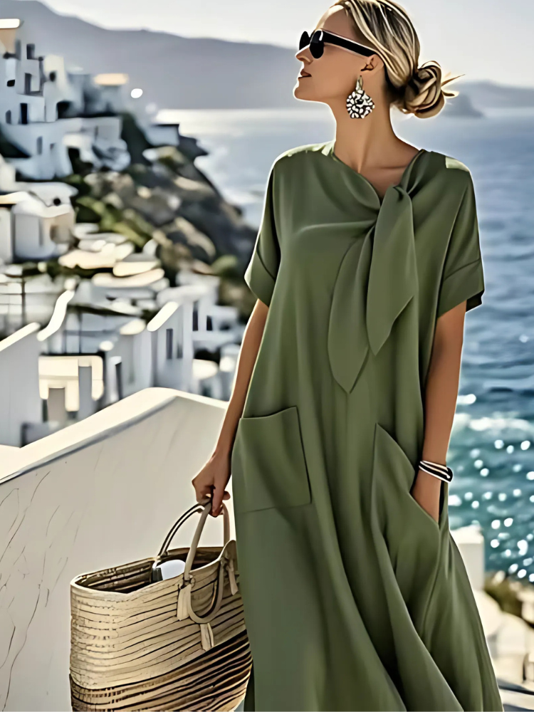 Benedita | Vestido Maxi Relaxado com Bolsos e Laço