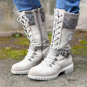 Raquel | Botas Cano Alto Mulher Atacadores Punho Tricotado