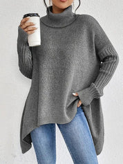 Raquel | Camisola Oversize Mulher Gola Alta Barra Assimétrica