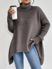 Raquel | Camisola Oversize Mulher Gola Alta Barra Assimétrica