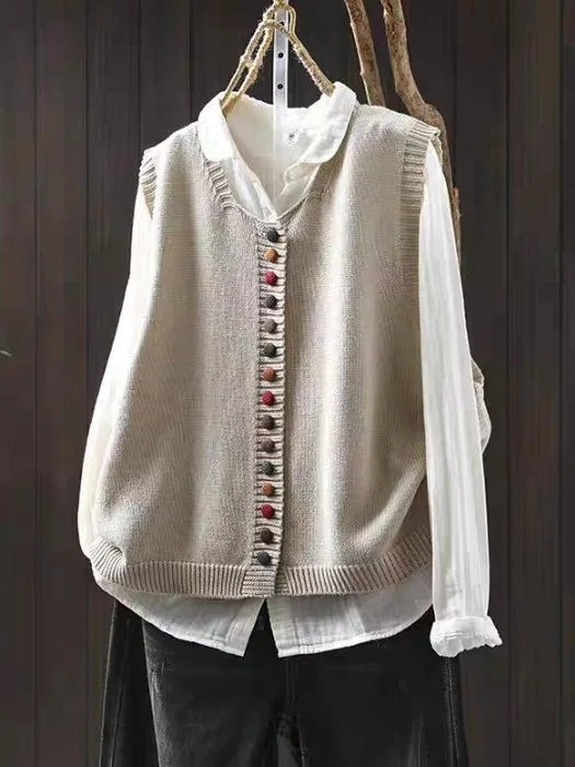 Raquel | Cardigan de Malha Mulher sem Mangas Botões