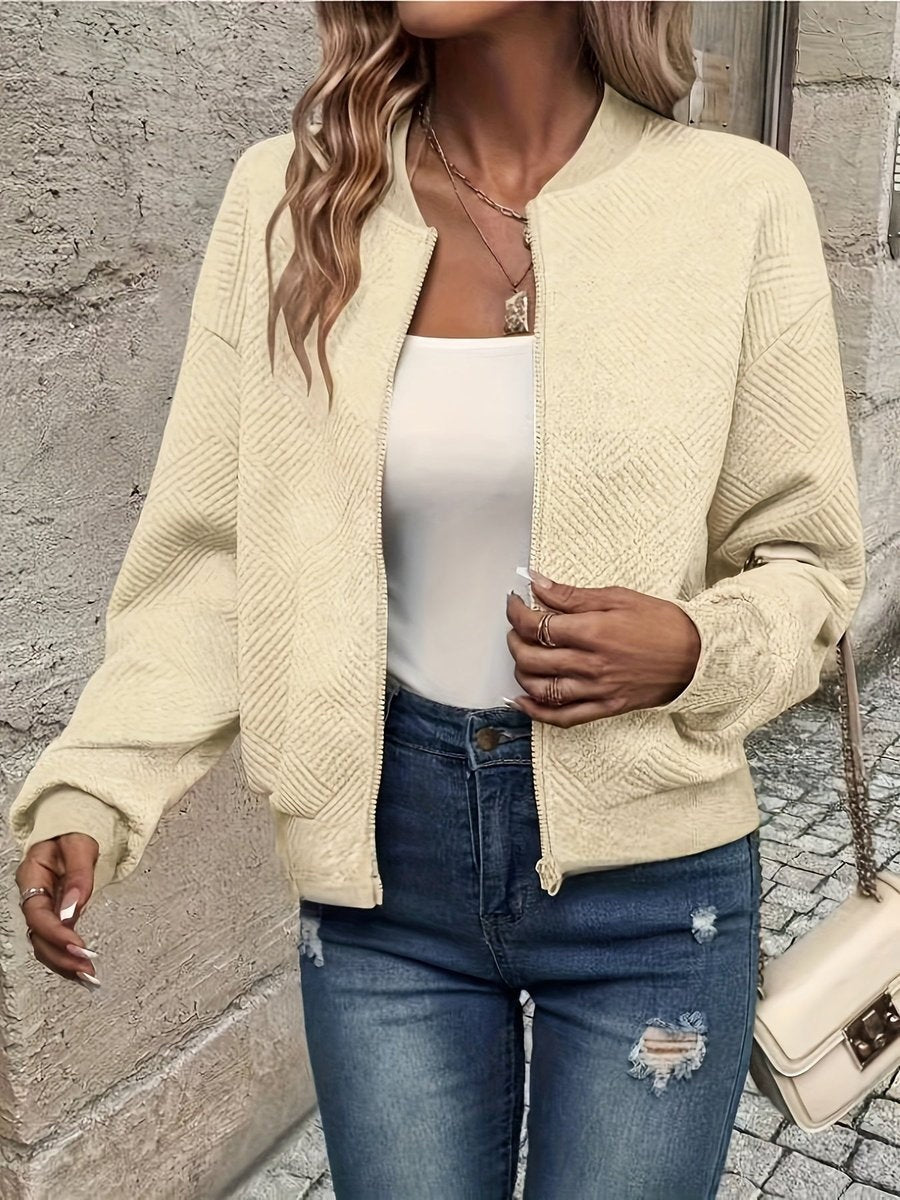 Raquel | Casaco Bomber Mulher Tecido Estruturado Fecho Zip