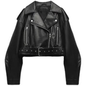 Raquel | Casaco Couro Mulher Biker Curto com Cinto