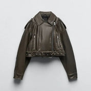Raquel | Casaco Couro Mulher Biker Curto com Cinto