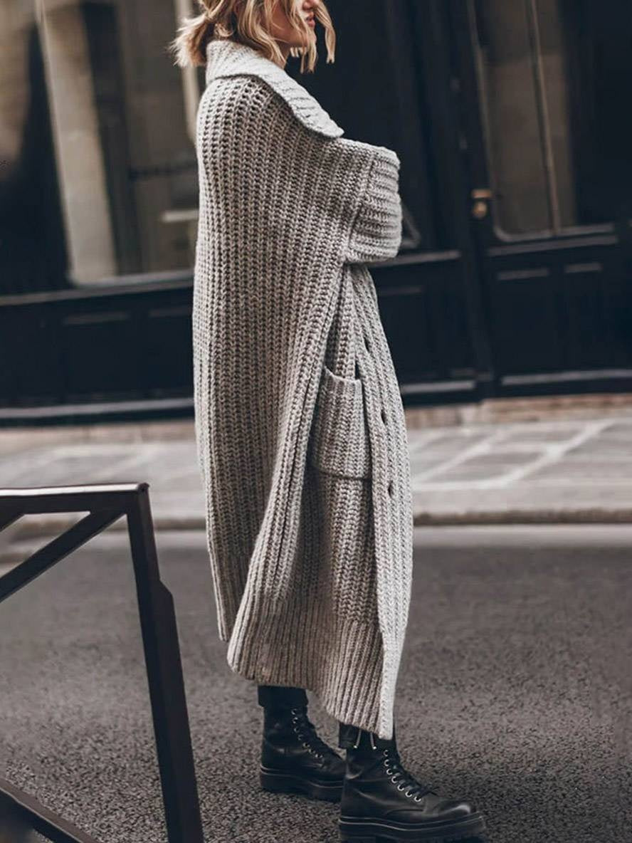 Raquel | Casaco de Malha Comprido Mulher Oversize Lapela