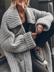 Raquel | Casaco de Malha Comprido Mulher Oversize Lapela