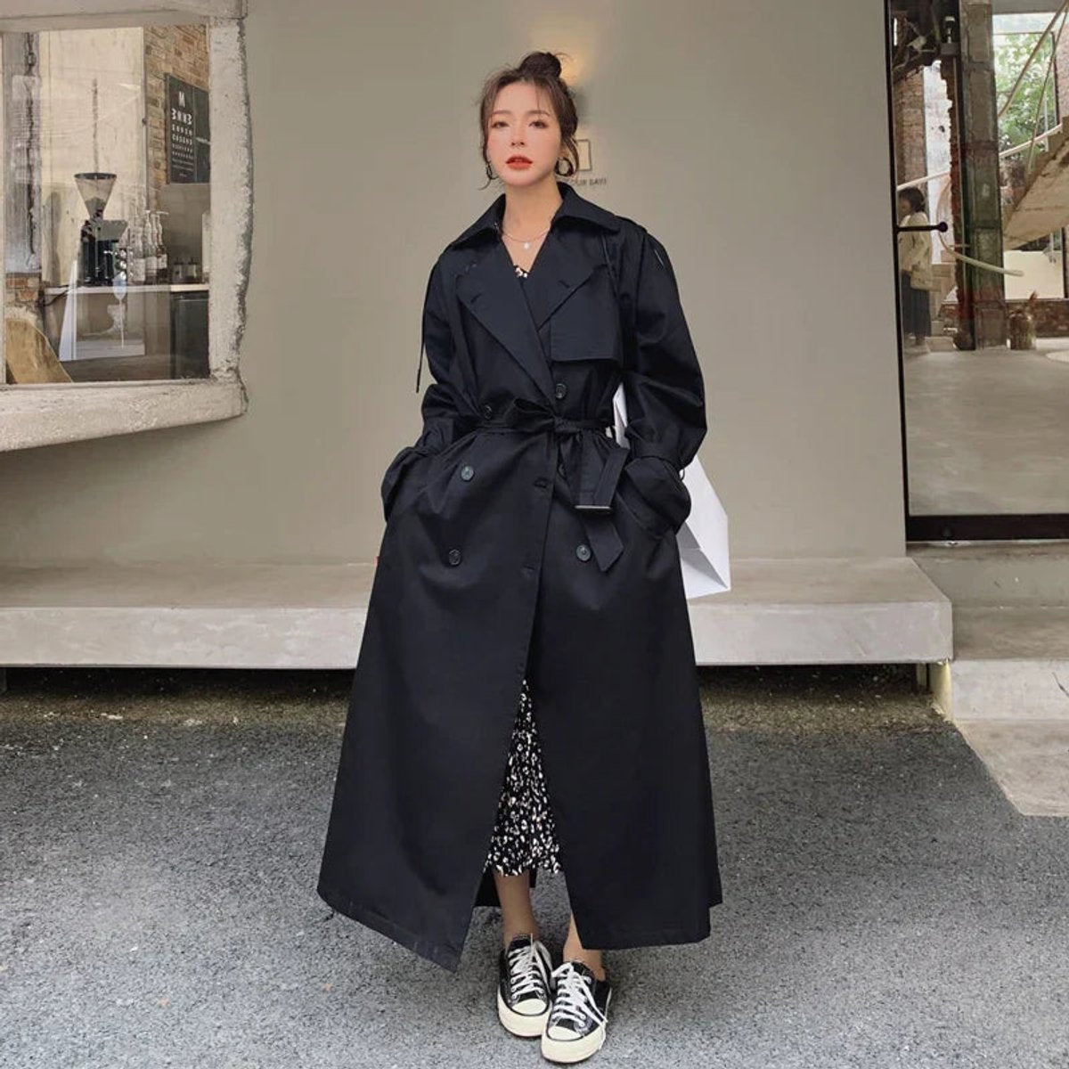 Rita | Gabardina Comprida Oversize Mulher Dupla Frente com Cinto