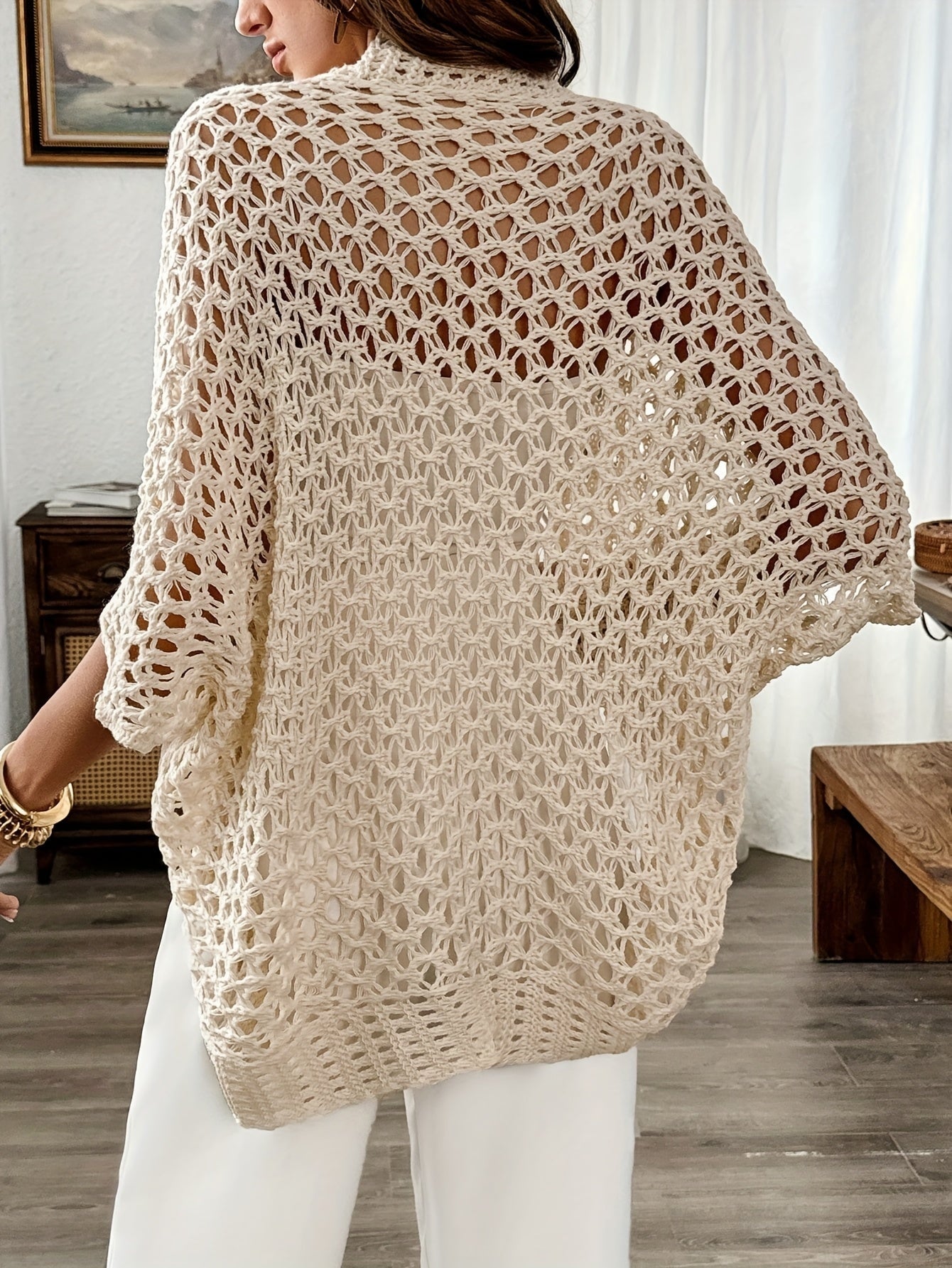 Sara | Casaco de Malha Crochet Mulher Frente Aberta