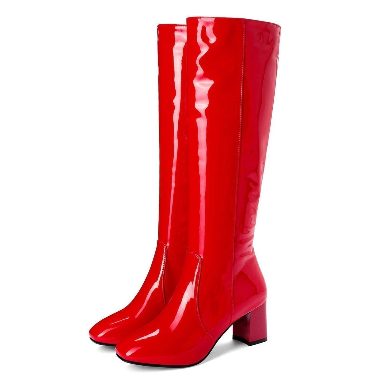 Sílvia | Botas Chelsea de Verniz Mulher Cano Alto Salto Bloco