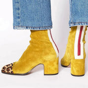 Sílvia | Botins Mulher de Camurça Salto Bloco Biqueira Estampada