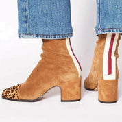 Sílvia | Botins Mulher de Camurça Salto Bloco Biqueira Estampada