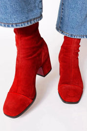 Sílvia | Botins Mulher de Camurça Salto Bloco Biqueira Estampada