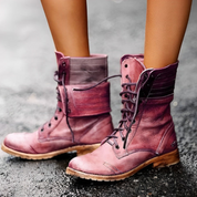 Sofia | Botas Militares de Couro Mulher Atacadores Cano Médio