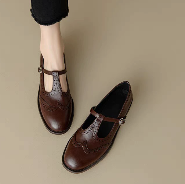 Sofia | Sapatos Oxford Mary Jane Mulher Brogue T-Bar