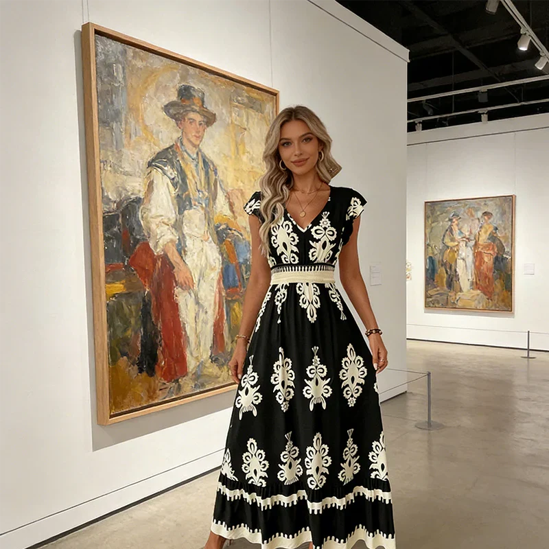 Candela - Vestido maxi barroco com decote em V para Mulher