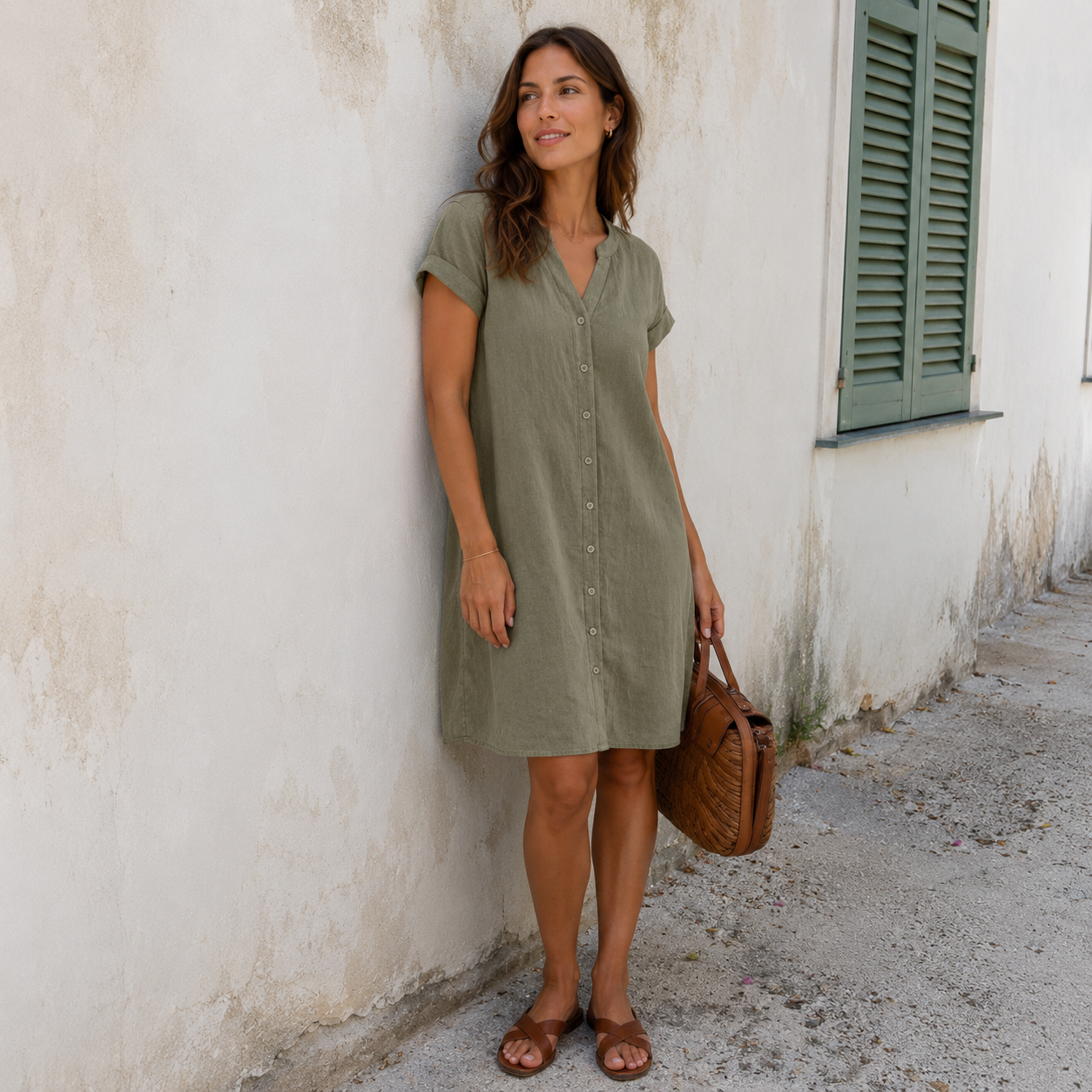 Tess | Vestido camisero de linho elegante e confortável para Mulher