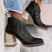 Vera | Botas Cowboy Mulher Tacão Bloco Bordado e Studs