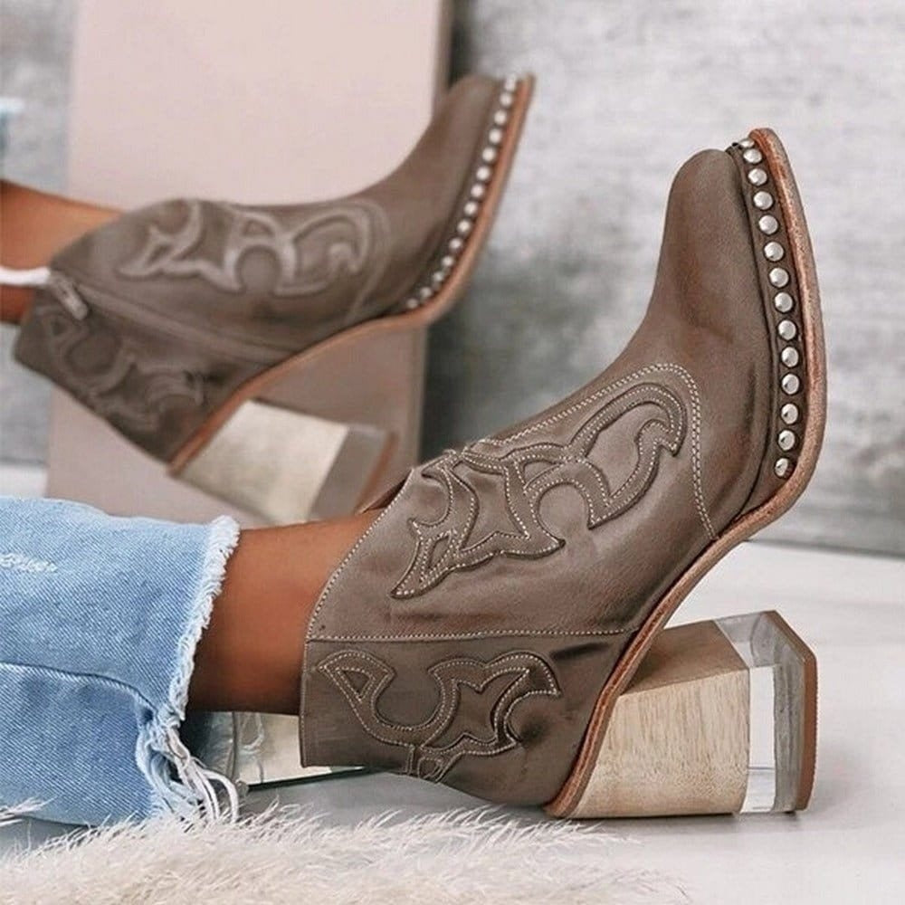 Vera | Botas Cowboy Mulher Tacão Bloco Bordado e Studs