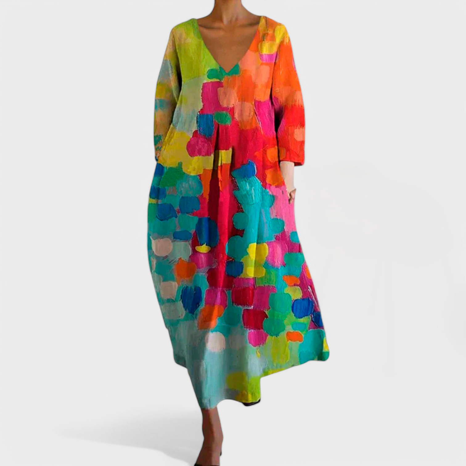 Ana - Vestido colorido com decote em V