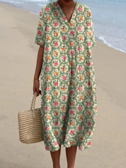 Francisca - Vestido Floral Retro em Verde Água
