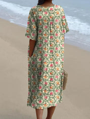 Francisca - Vestido Floral Retro em Verde Água