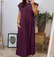 Vestido Simples Plissado Sem Mangas