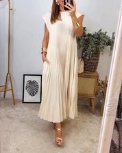 Vestido Simples Plissado Sem Mangas