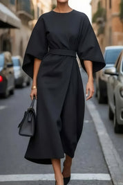 Margaret - Vestido de Mulher elegante com mangas lanterna e cinto