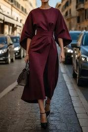 Margaret - Vestido de Mulher elegante com mangas lanterna e cinto
