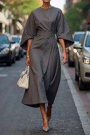 Margaret - Vestido de Mulher elegante com mangas lanterna e cinto