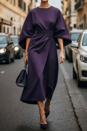 Margaret - Vestido de Mulher elegante com mangas lanterna e cinto